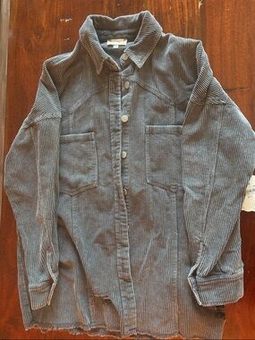 Altar'd State Slate Corduroy Snap-Front Shacket